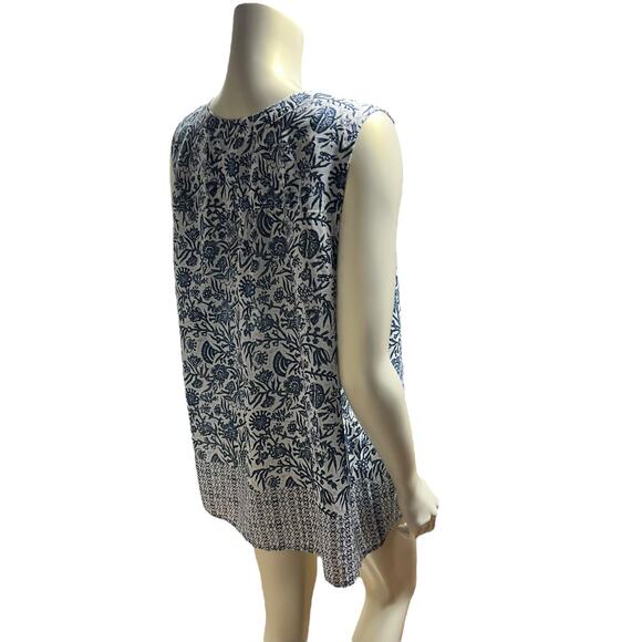 Liz Claiborne Blue & White Paisley Floral Sleeveless Blouse Semi-Sheer Large - Picture 11 of 12